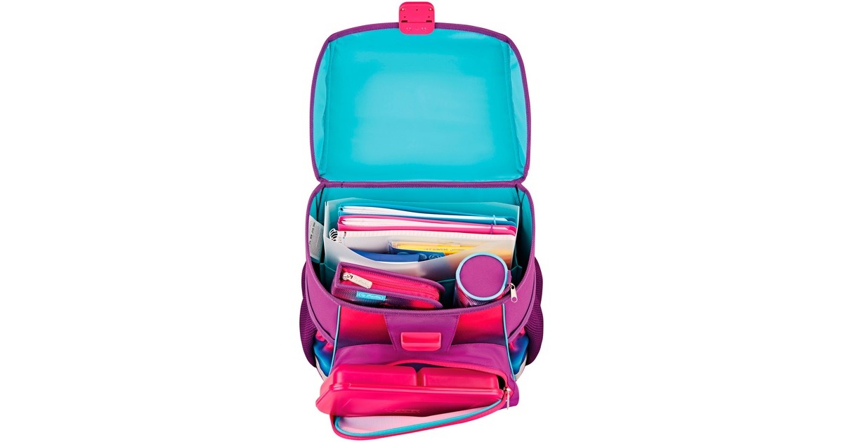 Herlitz Loop Plus Funky Horse, Schulranzen(lila/pink, inkl. 16 tlg. Schüleretui, Faulenzer-Mäppchen, Sportbeutel)