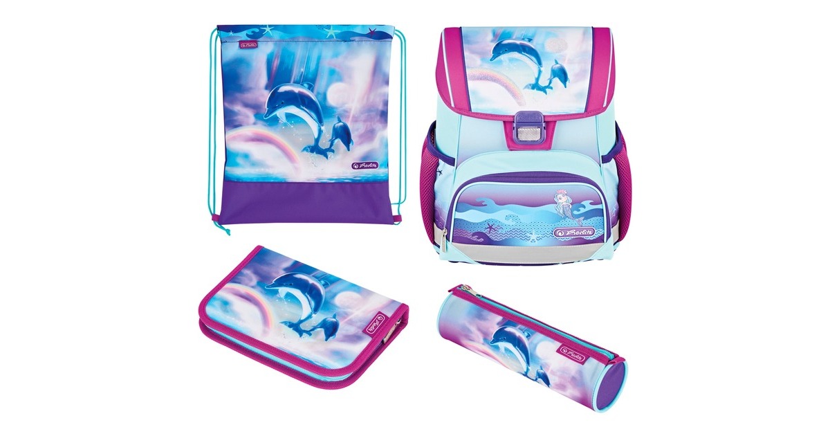 Herlitz Loop Plus Ocean in Heaven, Schulranzen(lila/hellblau, inkl. 16 tlg. Schüleretui, Faulenzer-Mäppchen, Sportbeutel)