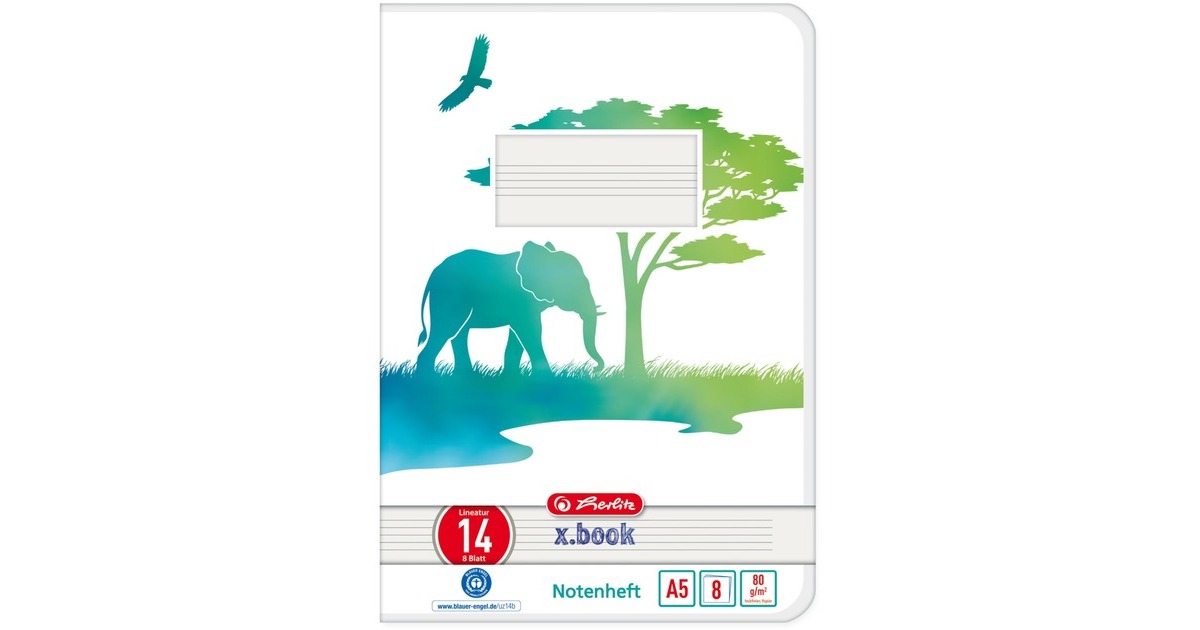 Herlitz Notenheft A5 8 Blatt Lineatur 14 GREENline Elefant(A5)