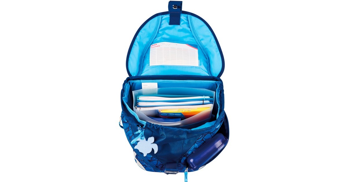 Herlitz SoftLight Plus GreenLine Deep Sea, Schulranzen(blau, inkl. befülltem 16 tlg. Schüleretui, Faulenzermäppchen, Sportbeutel)