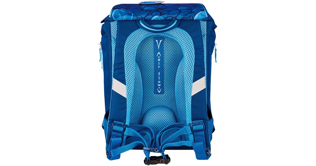 Herlitz SoftLight Plus GreenLine Deep Sea, Schulranzen(blau, inkl. befülltem 16 tlg. Schüleretui, Faulenzermäppchen, Sportbeutel)
