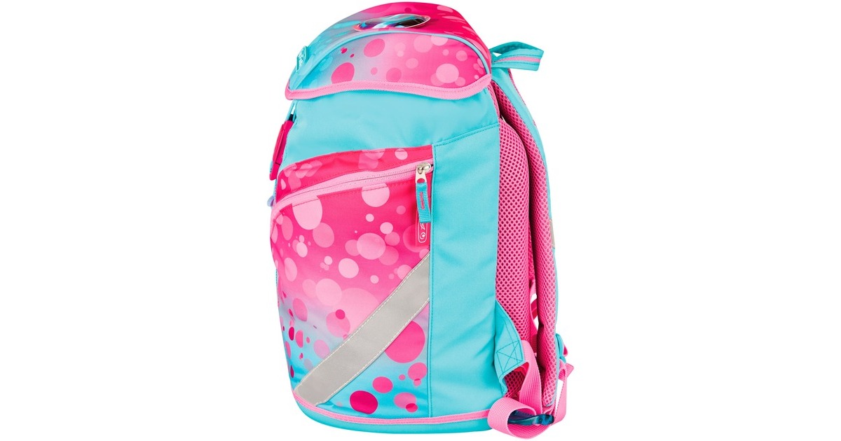 Herlitz SoftLight Plus GreenLine Pink Bubbles, Schulranzen(pink/hellblau, inkl. befülltem 16 tlg. Schüleretui, Faulenzermäppchen, Sportbeutel)