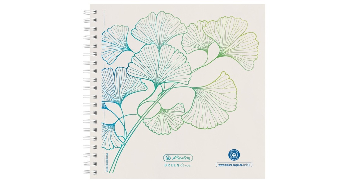 Herlitz Spiralblock 14,8x14,8 GREENline 100Blatt punktiert Motiv Ginkgo, College Block(punktiert, 14,8x14,8)