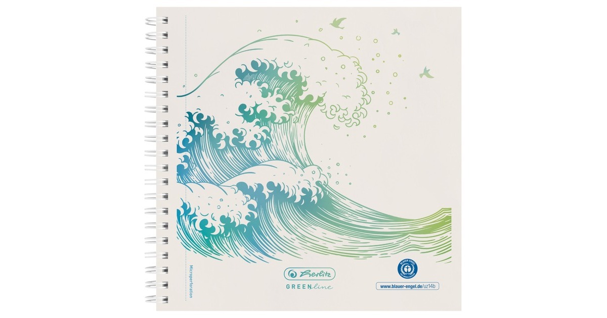 Herlitz Spiralblock 14,8x14,8 GREENline 100Blatt punktiert Motiv Welle, College Block(punktiert, 14,8x14,8)