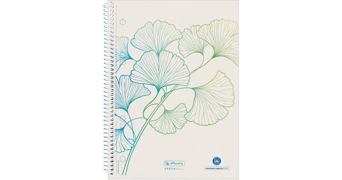 Herlitz Spiralblock A5 GREENline 70 Blatt kariert Motiv Ginkgo, College Block(kariert, A5)