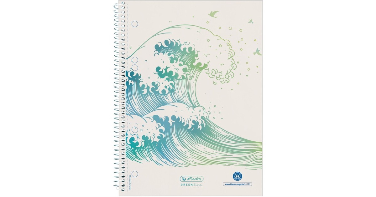 Herlitz Spiralblock A5 GREENline 70 Blatt kariert Motiv Welle, College Block(kariert, A5)