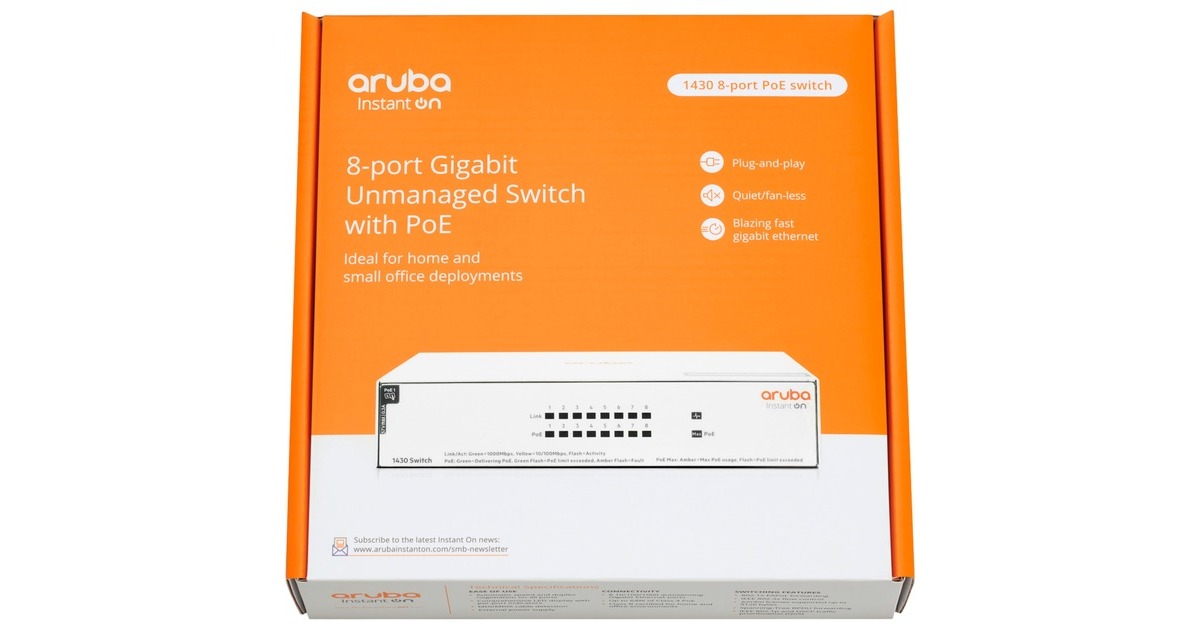 Hewlett Packard Enterprise Aruba Instant On 1430 8G 64W PoE, Switch