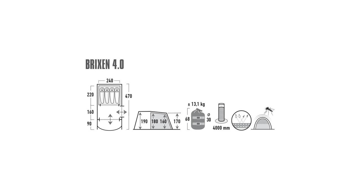 High Peak Familien-Tunnelzelt Brixen 4.0(grau/grün)