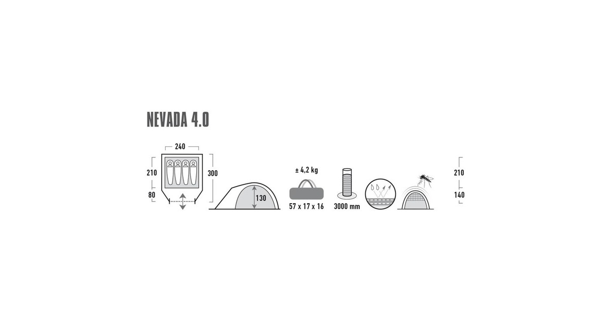 High Peak Kuppelzelt Nevada 4.0 Climate Protection 80(grau/neon-grün)