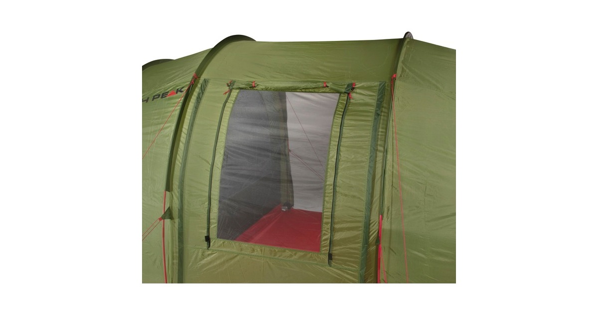 High Peak Vis á Vis Tunnelzelt Goose 4 LW(olivgrün/rot, mit 2 Schlafräumen, Modell 2022)