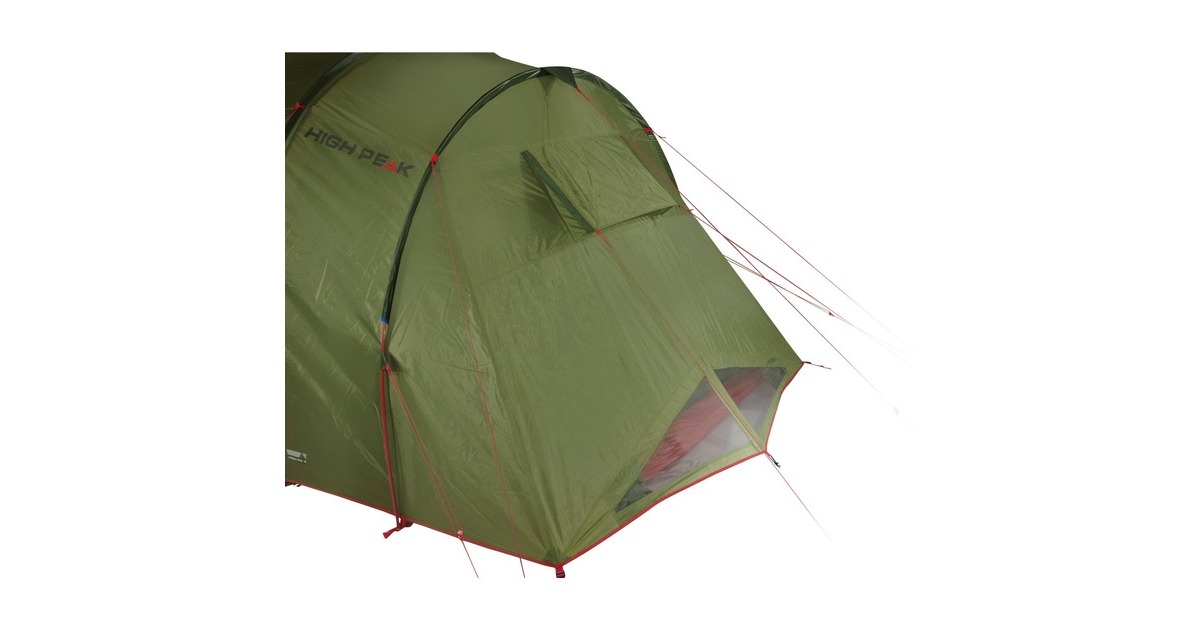 High Peak Vis á Vis Tunnelzelt Goose 4 LW(olivgrün/rot, mit 2 Schlafräumen, Modell 2022)
