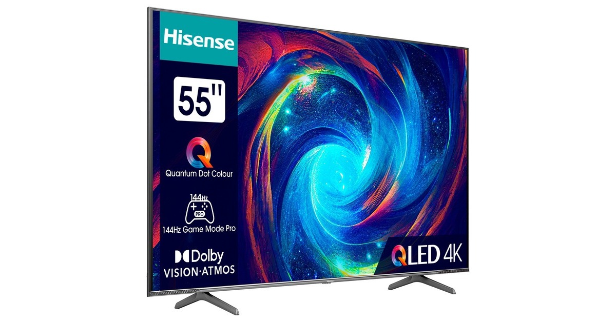 Hisense 55E77KQ PRO, LED-Fernseher(139 cm (55 Zoll), silber, UltraHD/4K, Triple Tuner, HDR10+, WLAN, LAN, Bluetooth, 120Hz Panel)