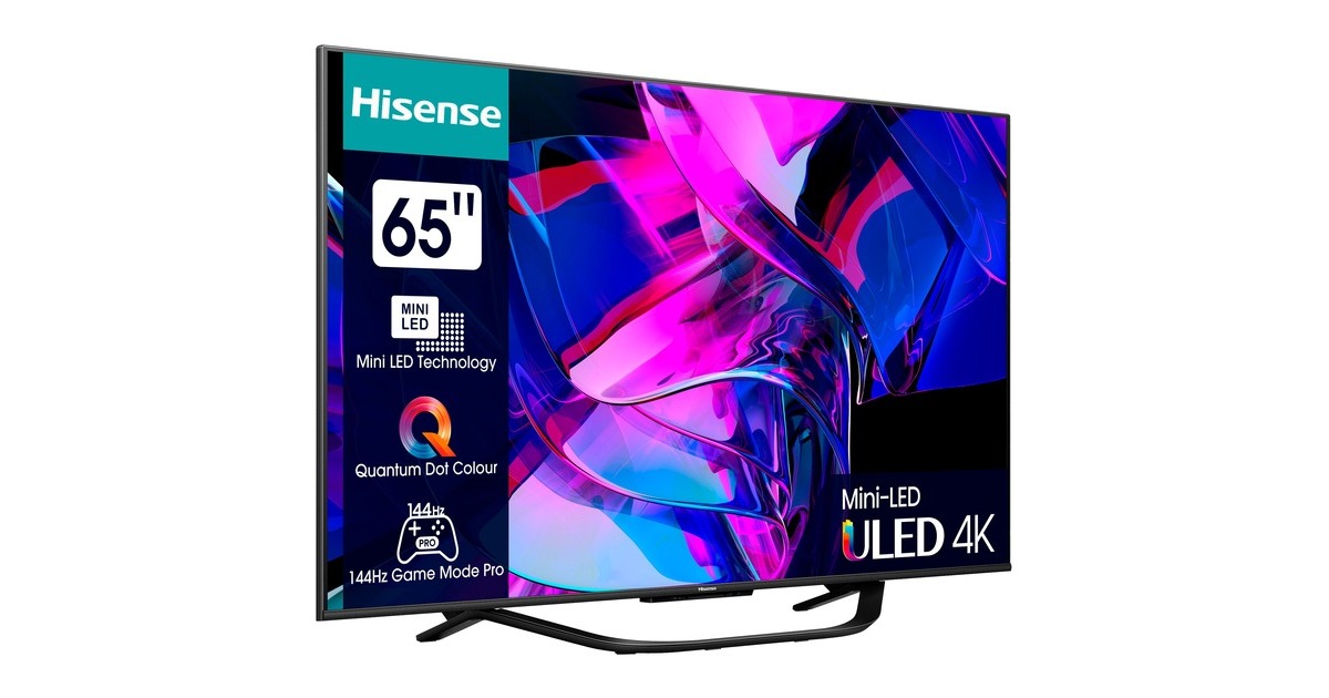 Hisense 65U7KQ, LED-Fernseher(164 cm (65 Zoll), schwarz/anthrazit, UltraHD/4K, Triple Tuner, HDR10+, WLAN, LAN, Bluetooth, 120Hz Panel)