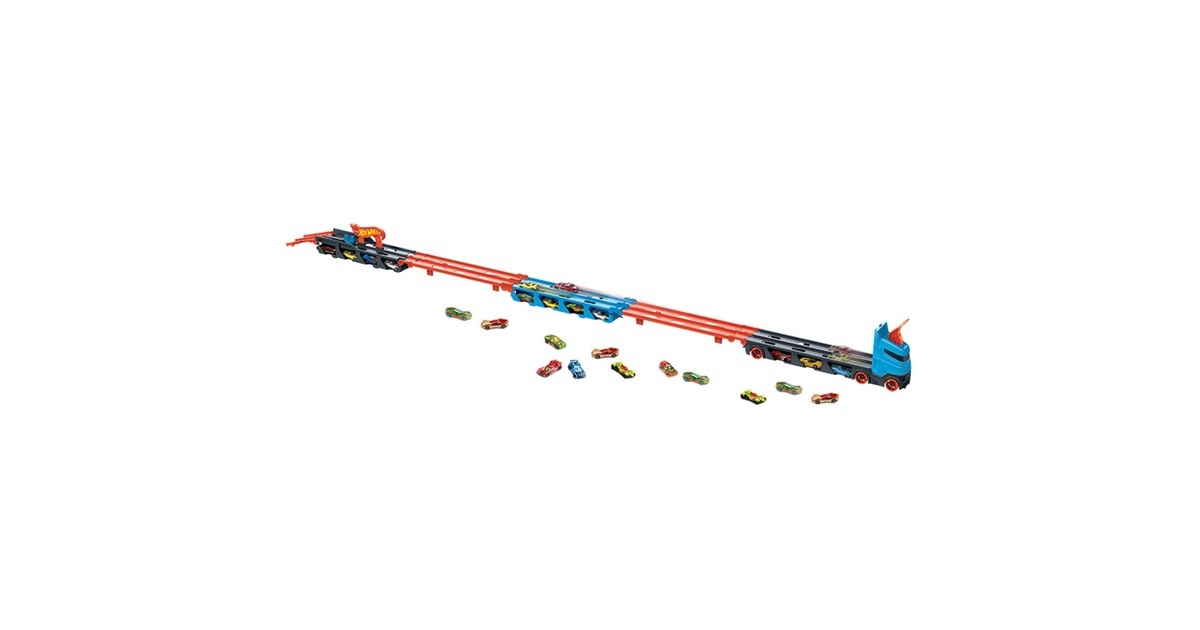 Hot Wheels 2-in-1 Rennbahn-Transporter, Spielfahrzeug(blau/orange)