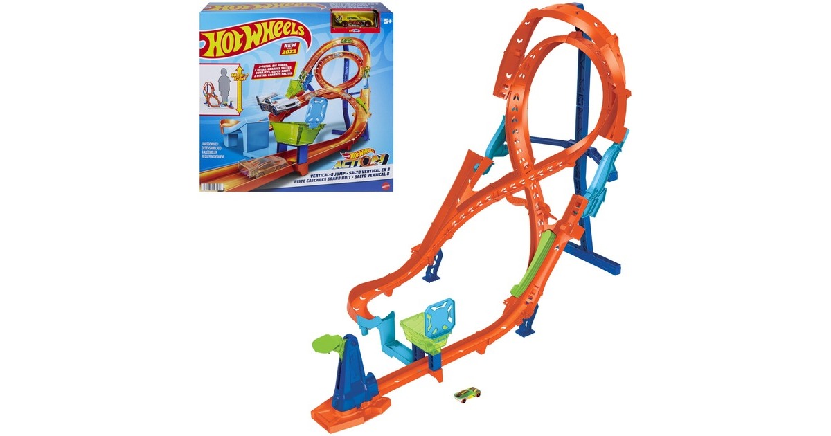 Hot Wheels Action Vertikaler 8er-Kurvensprung, Rennbahn(inkl. 1 Spielzeugauto)