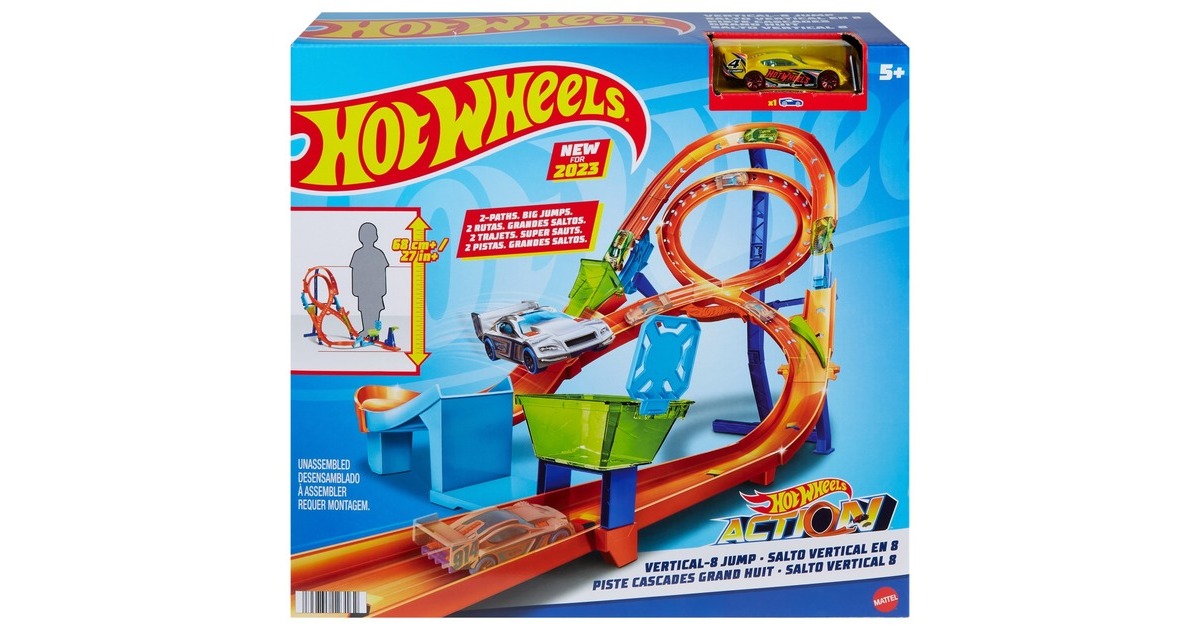 Hot Wheels Action Vertikaler 8er-Kurvensprung, Rennbahn(inkl. 1 Spielzeugauto)
