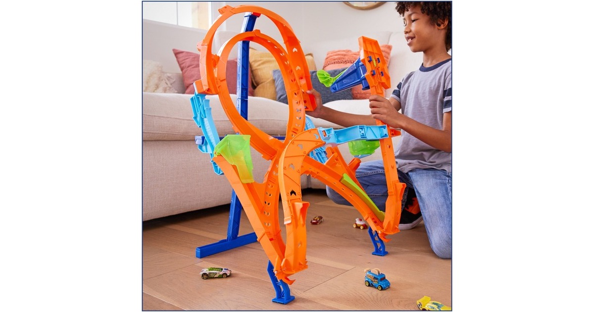 Hot Wheels Action Vertikaler 8er-Kurvensprung, Rennbahn(inkl. 1 Spielzeugauto)