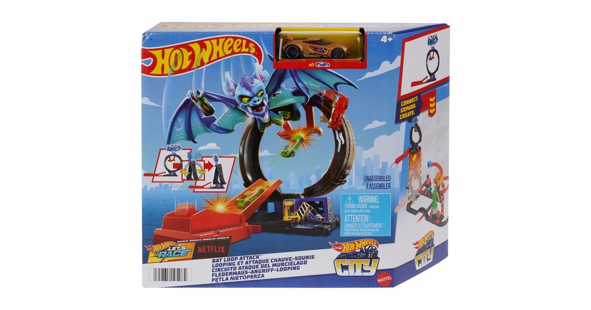 Hot Wheels City Nemesis Bat vs Tire Shop, Rennbahn