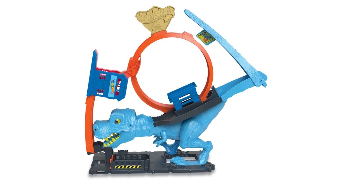 Hot Wheels City T-Rex Attacke Spielset, Rennbahn(inkl. 1 Spielzeugauto)