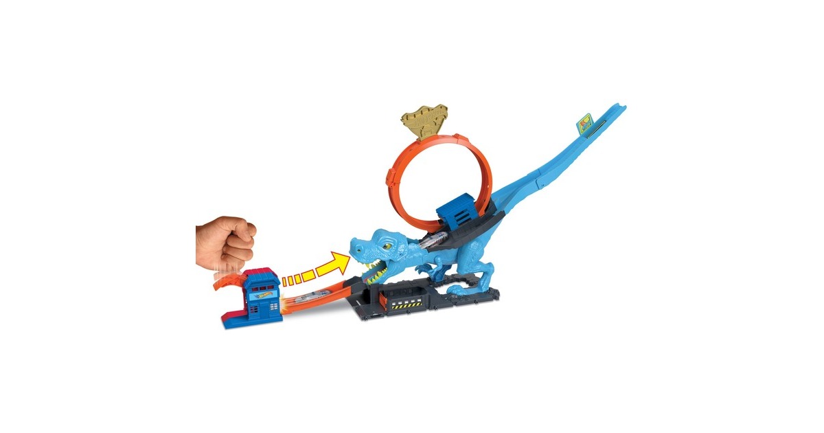 Hot Wheels City T-Rex Attacke Spielset, Rennbahn(inkl. 1 Spielzeugauto)