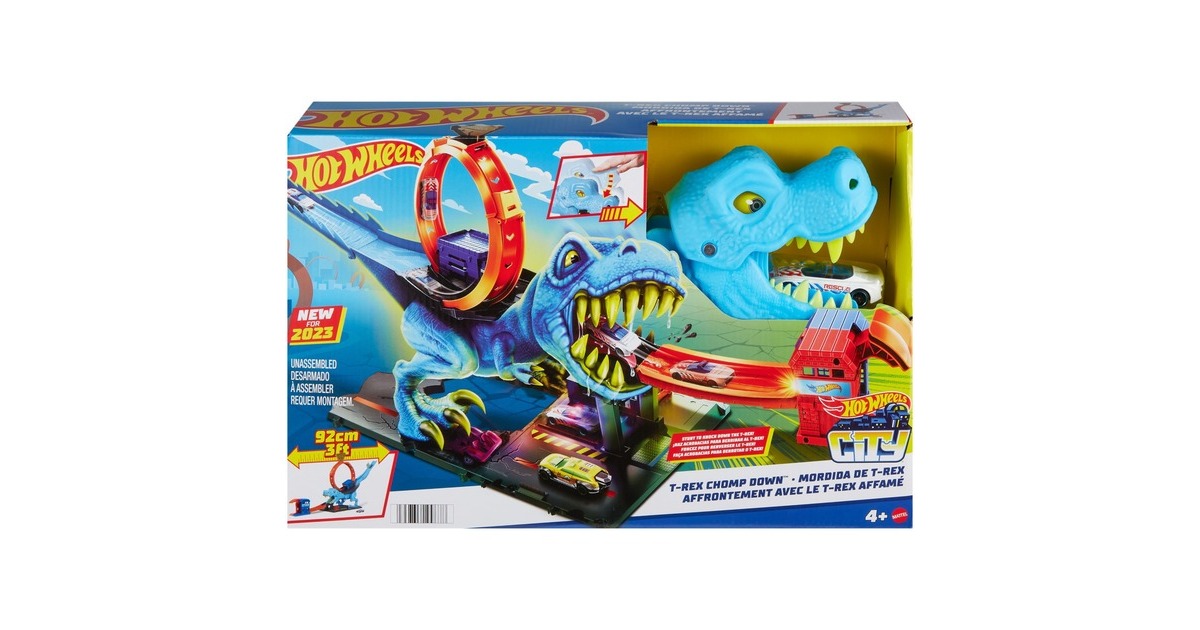 Hot Wheels City T-Rex Attacke Spielset, Rennbahn(inkl. 1 Spielzeugauto)