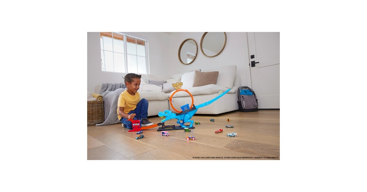Hot Wheels City T-Rex Attacke Spielset, Rennbahn(inkl. 1 Spielzeugauto)
