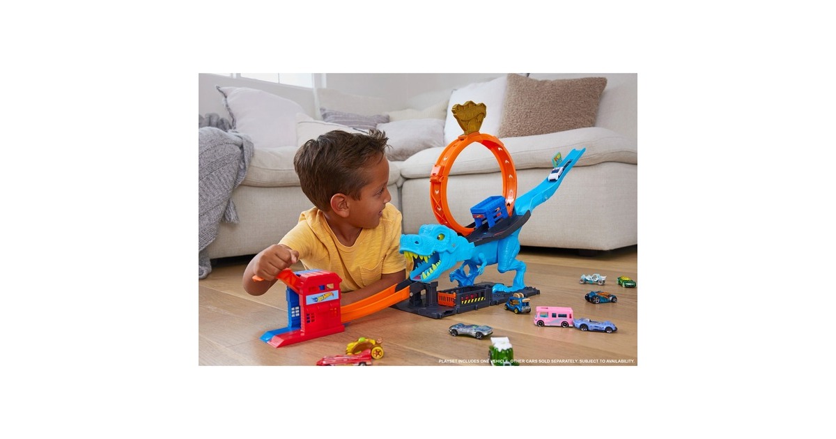 Hot Wheels City T-Rex Attacke Spielset, Rennbahn(inkl. 1 Spielzeugauto)