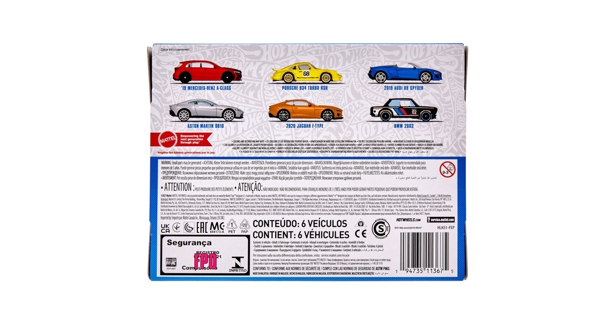 Hot Wheels European Car Culture Themed Multipack, Spielfahrzeug(6er-Pack)