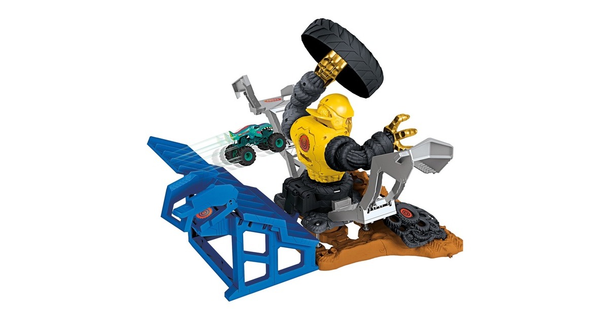Hot Wheels Monster Truck Area World Championship: Mega Wrex v. Crushzilla, Spielfahrzeug(incl.1 Hot Wheels Monster Trucks 1:64 und 2 zerstörbare Autos)