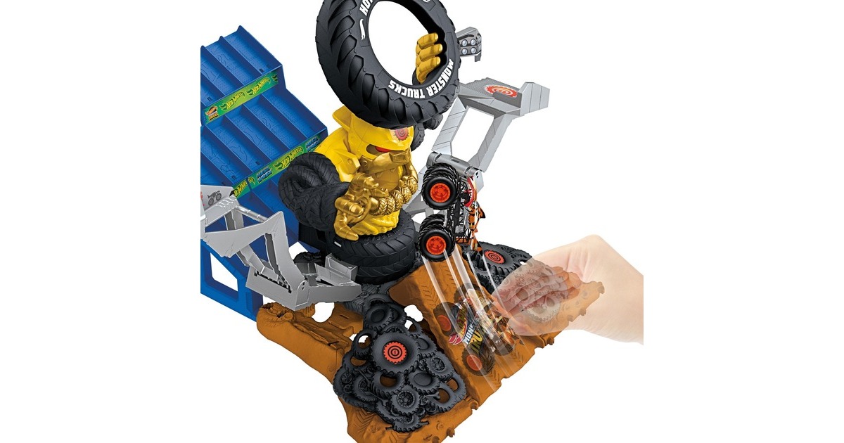 Hot Wheels Monster Truck Area World Championship: Mega Wrex v. Crushzilla, Spielfahrzeug(incl.1 Hot Wheels Monster Trucks 1:64 und 2 zerstörbare Autos)