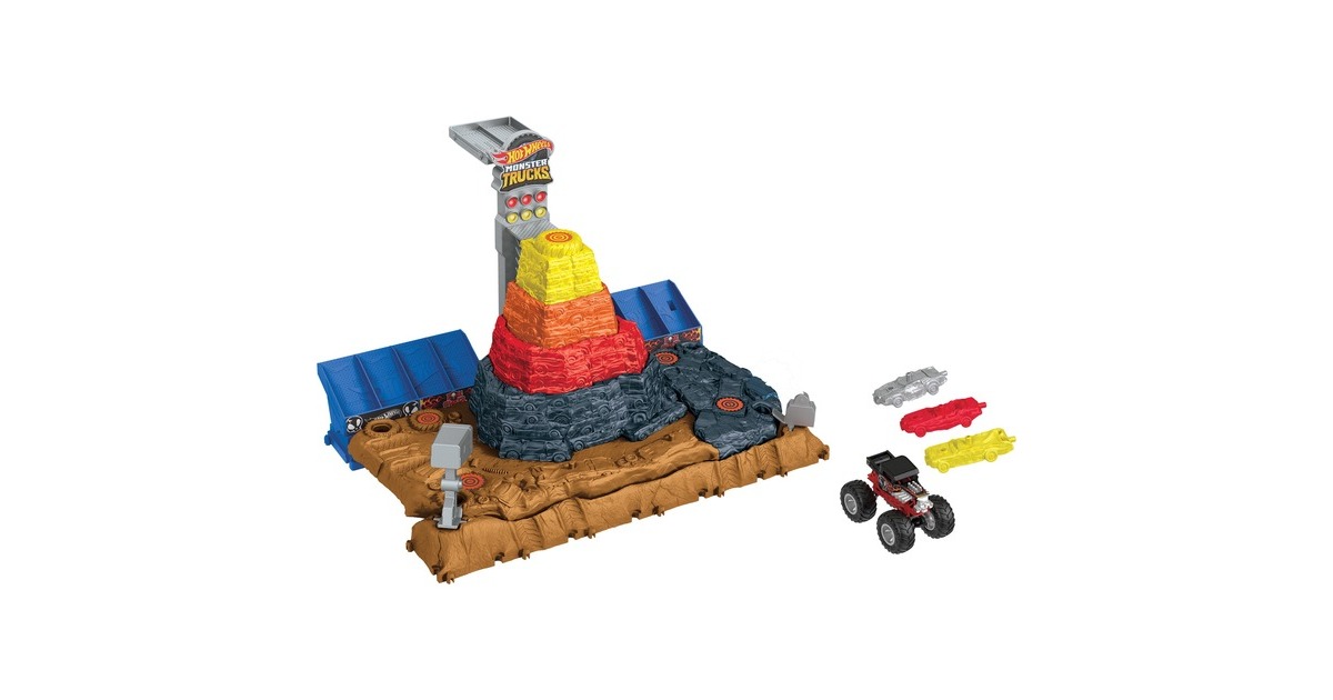 Hot Wheels Monster Trucks Arena World Main Event: Bone Shaker’s Ultimate Crush Yard, Rennbahn(inkl. 4 Spielzeugautos)