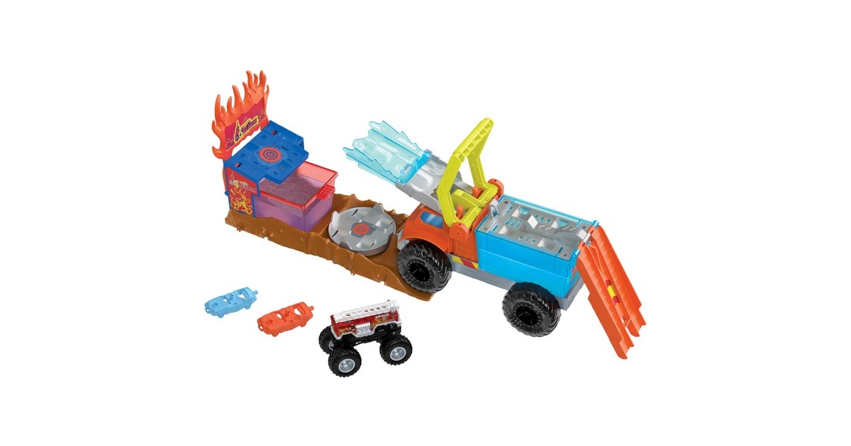 Hot Wheels Monster Trucks Arena World: 5-Alarm-Rettungsaktion, Spielfahrzeug(incl. 2 zerstörbare Color Shifters-Autos)