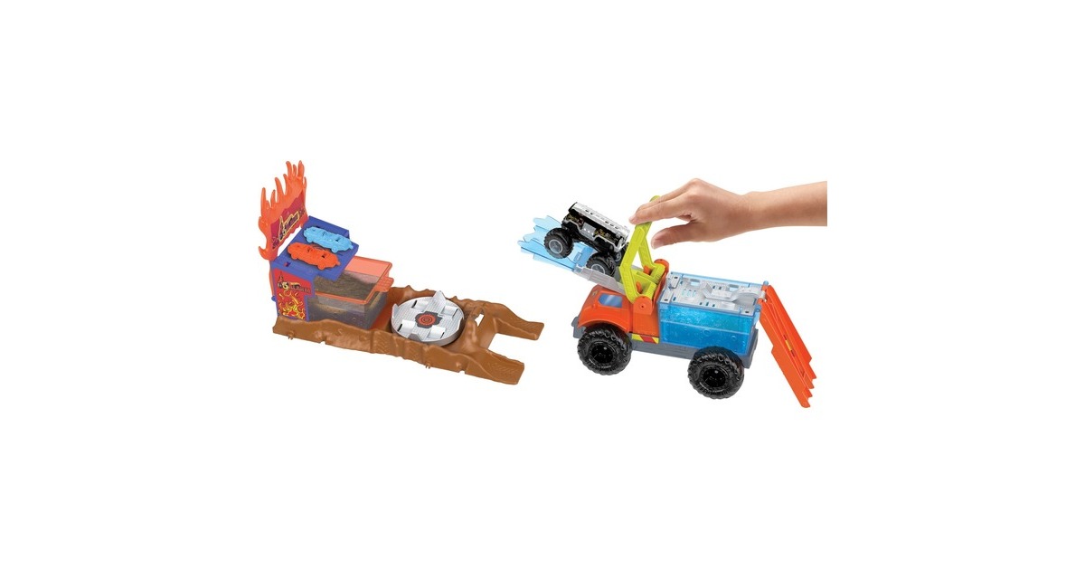 Hot Wheels Monster Trucks Arena World: 5-Alarm-Rettungsaktion, Spielfahrzeug(incl. 2 zerstörbare Color Shifters-Autos)