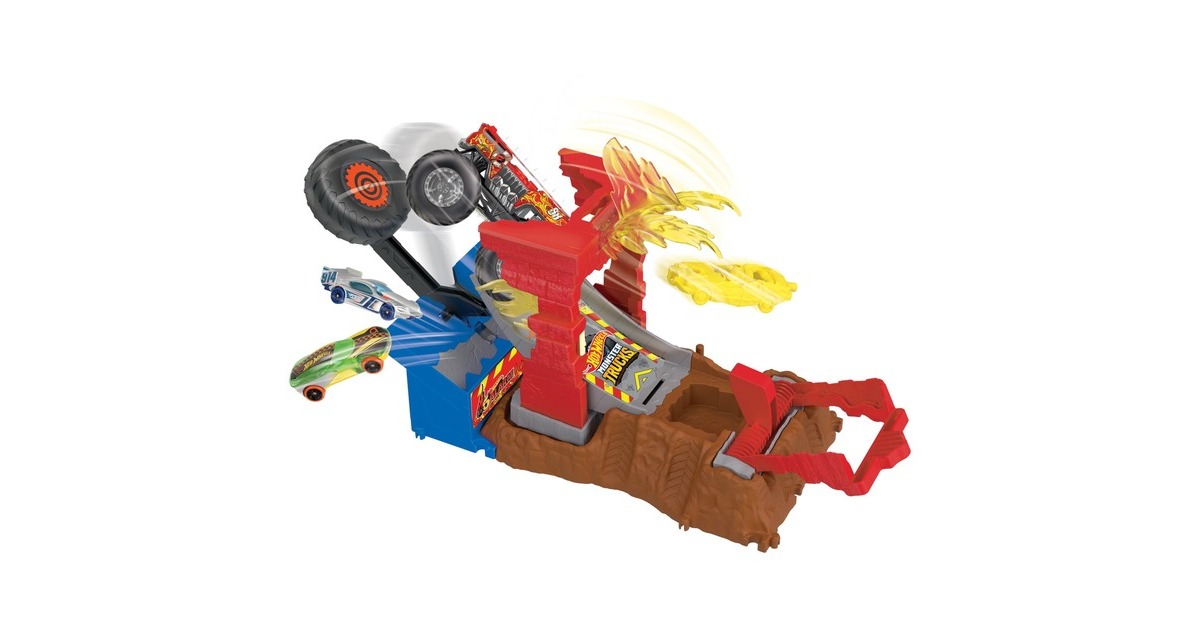 Hot Wheels Monster Trucks Arena World: Entry Challenge - 5 Alarm's Fire Smash Through, Rennbahn(inkl. 2 Spielzeugautos)