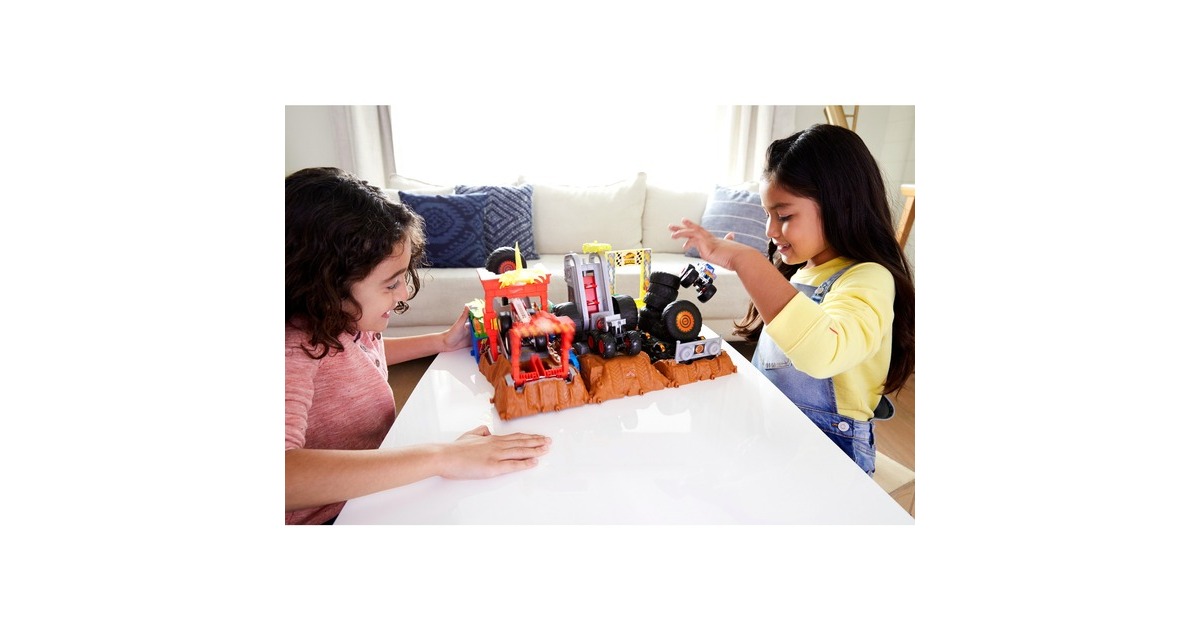 Hot Wheels Monster Trucks Arena World: Entry Challenge - 5 Alarm's Fire Smash Through, Rennbahn(inkl. 2 Spielzeugautos)