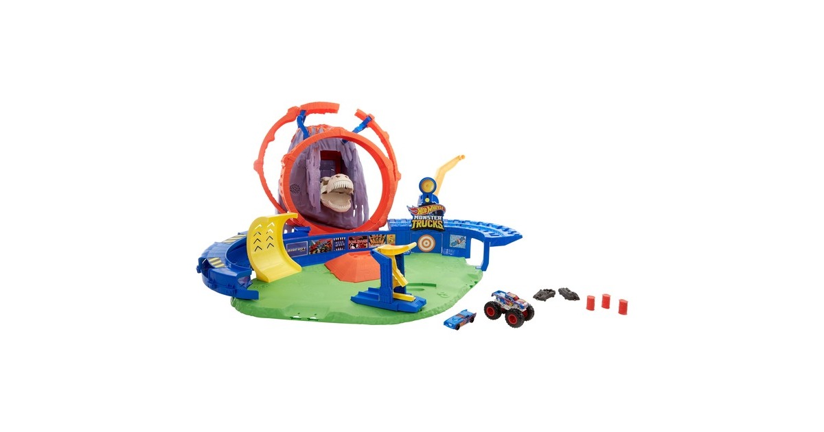 Hot Wheels Monster Trucks T-Rex Vulkanarena Spielset, Rennbahn