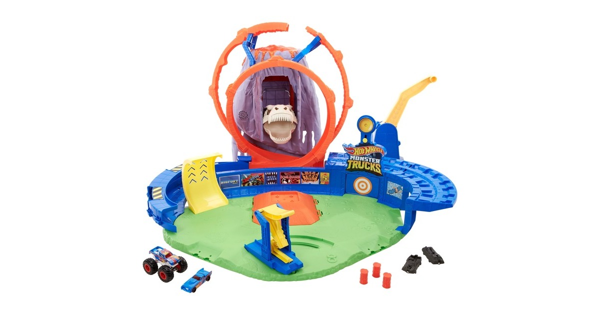Hot Wheels Monster Trucks T-Rex Vulkanarena Spielset, Rennbahn