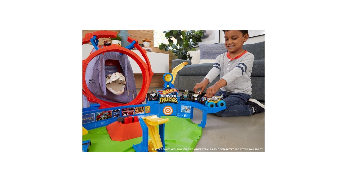 Hot Wheels Monster Trucks T-Rex Vulkanarena Spielset, Rennbahn