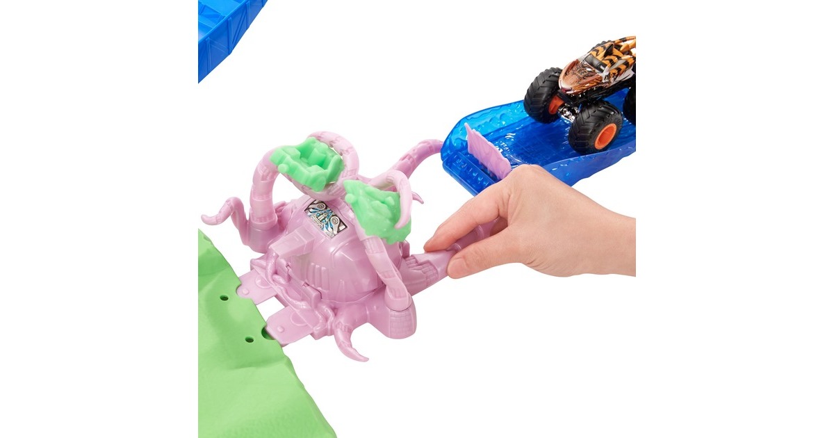 Hot Wheels Monster Trucks T-Rex Vulkanarena Spielset, Rennbahn