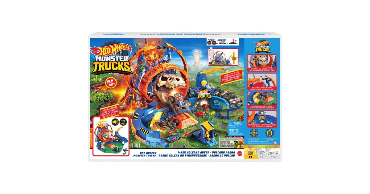 Hot Wheels Monster Trucks T-Rex Vulkanarena Spielset, Rennbahn
