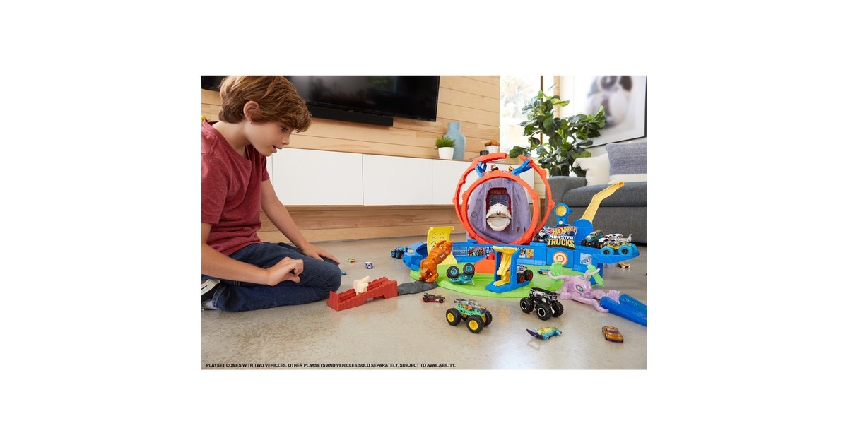 Hot Wheels Monster Trucks T-Rex Vulkanarena Spielset, Rennbahn
