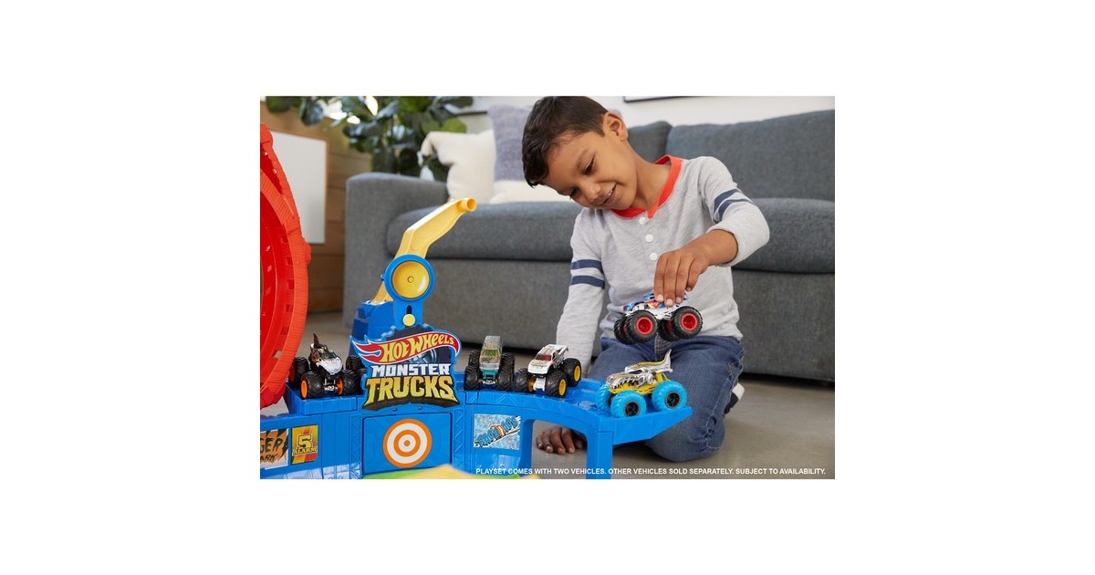 Hot Wheels Monster Trucks T-Rex Vulkanarena Spielset, Rennbahn