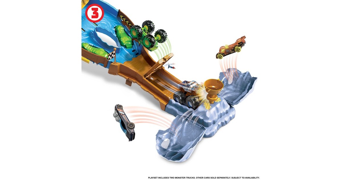 Hot Wheels Monster Trucks Wettkampf Rennstrecke, Rennbahn(Inkl. 2 Spielzeugautos)