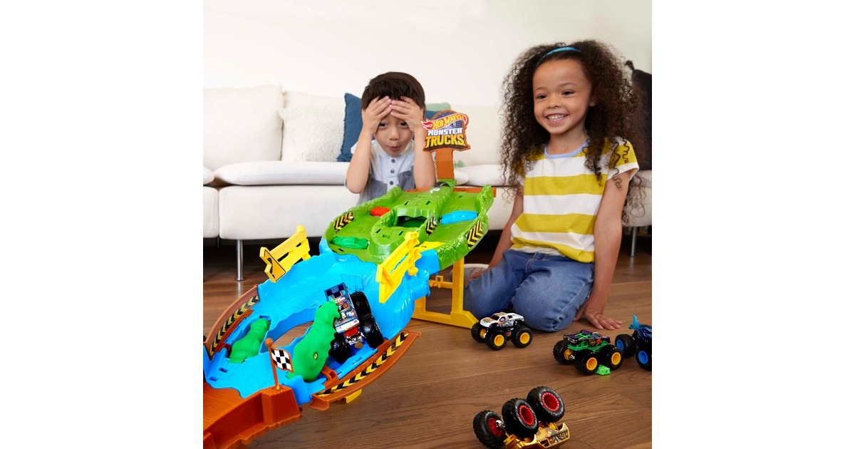 Hot Wheels Monster Trucks Wettkampf Rennstrecke, Rennbahn(Inkl. 2 Spielzeugautos)