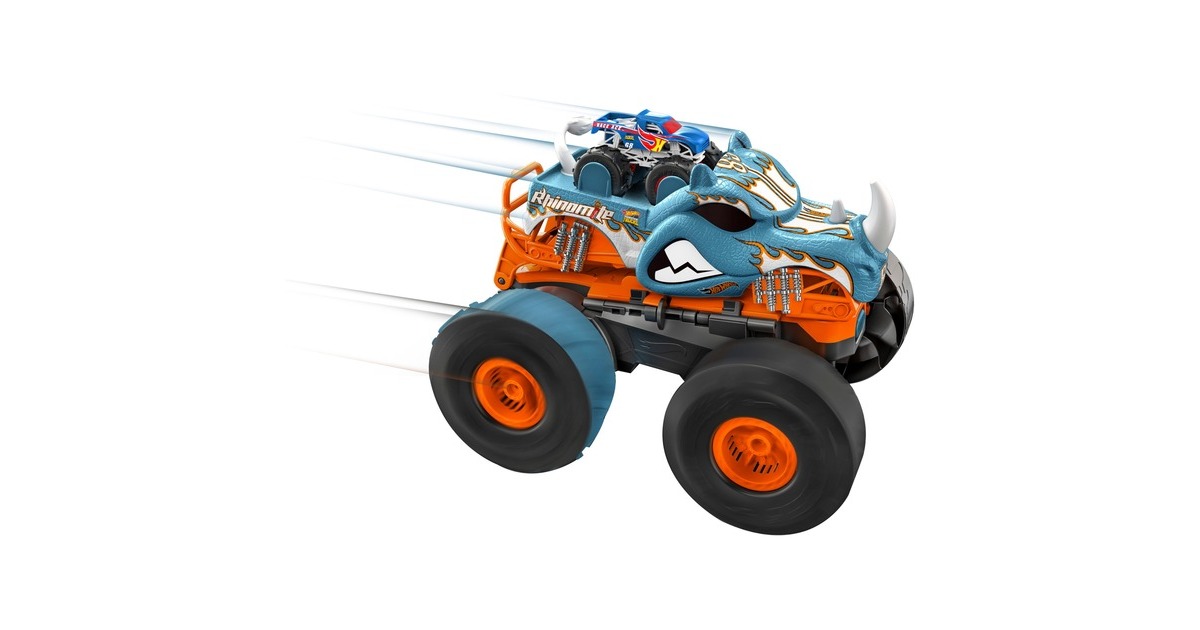 Hot Wheels R/C MT Transf. Rhinomite, RC(schwarz/orange, incl. Hot Wheels Monster Truck Race Ace im Maßstab 1:64)