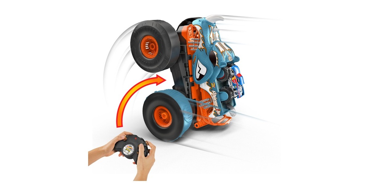 Hot Wheels R/C MT Transf. Rhinomite, RC(schwarz/orange, incl. Hot Wheels Monster Truck Race Ace im Maßstab 1:64)