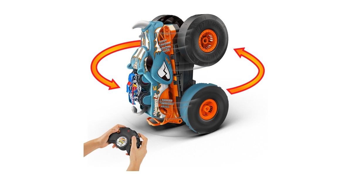 Hot Wheels R/C MT Transf. Rhinomite, RC(schwarz/orange, incl. Hot Wheels Monster Truck Race Ace im Maßstab 1:64)