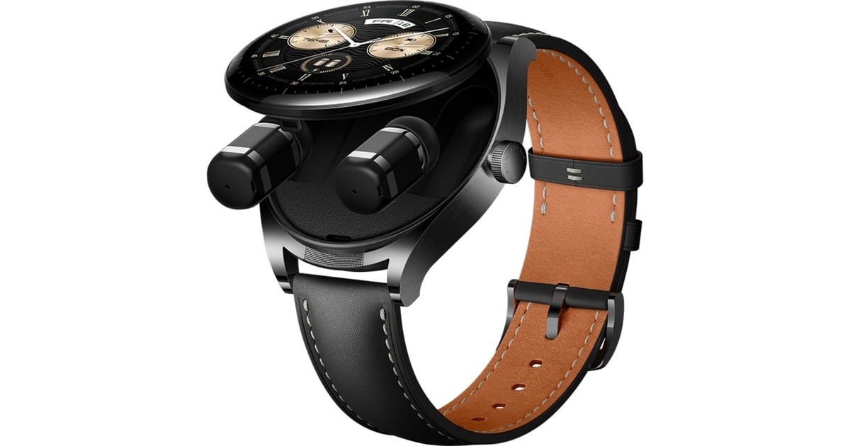 Huawei Watch Buds (Saga-B19T), Smartwatch(schwarz, schwarzes Lederamband, inkl. Kopfhörer, Outlet)