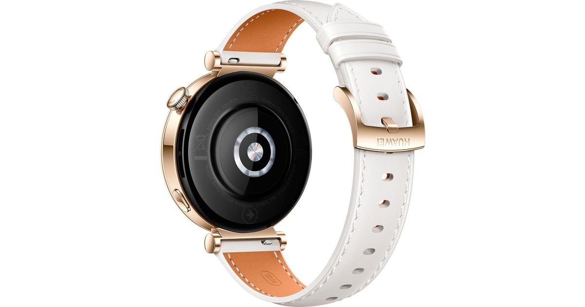 Huawei Watch GT4 41mm (Aurora-B19L), Smartwatch(gold/weiß, weiß-braunes Lederarmband)