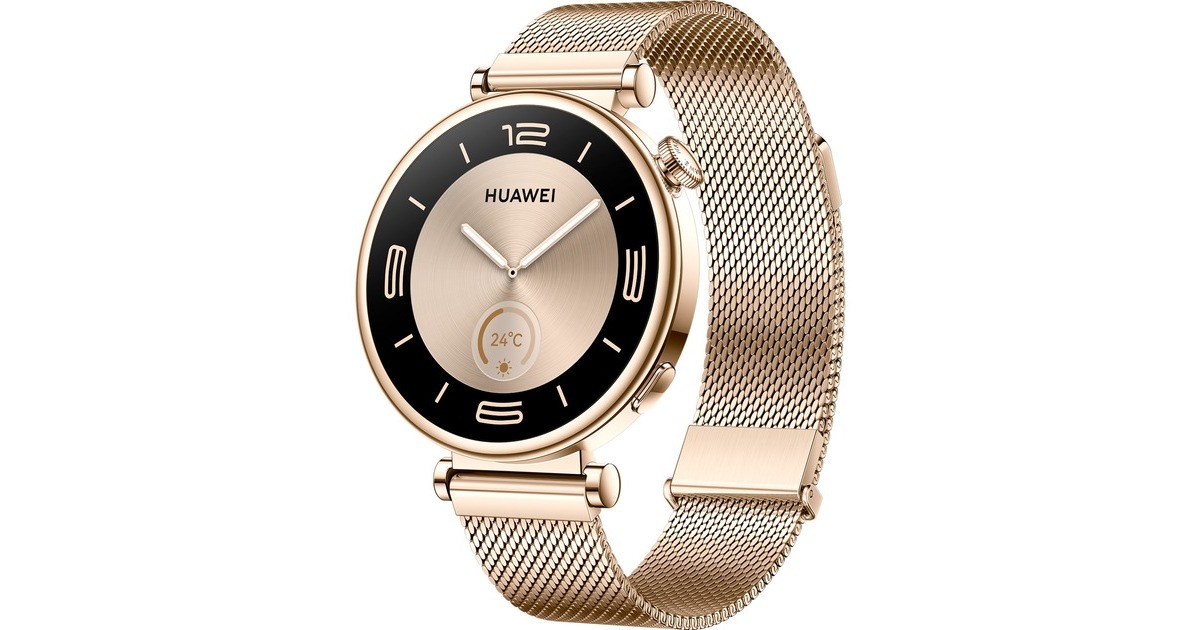 Huawei Watch GT4 41mm (Aurora-B19M), Smartwatch(gold/weiß, goldenes Milanese-Armband)